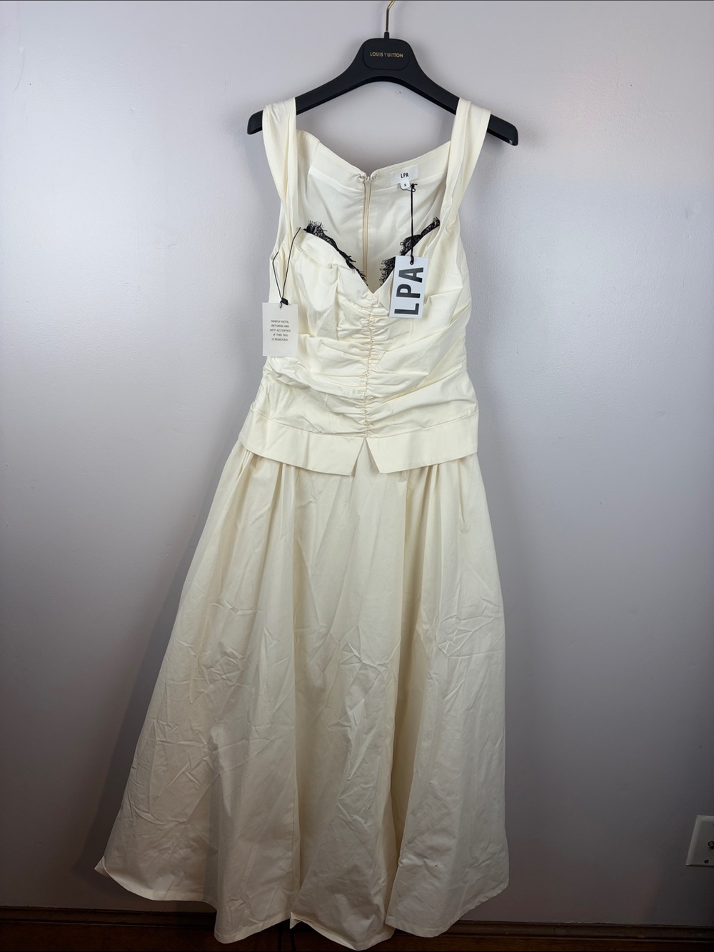 LPA Ivory Sleeveless Maxi Dress with Ruched Bodice small new